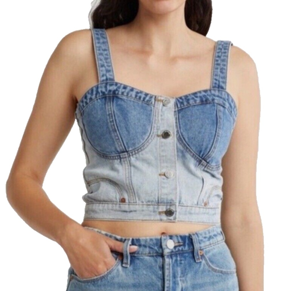 NWT BLANKNYC Call Back DENIM Button Front BUSTIER Tank TOP